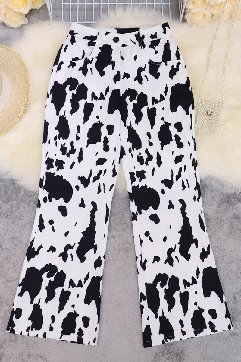 Pantalones casuales de calle con estampado geométrico en contraste, rectos, de cintura alta y con altavoz, estampado completo