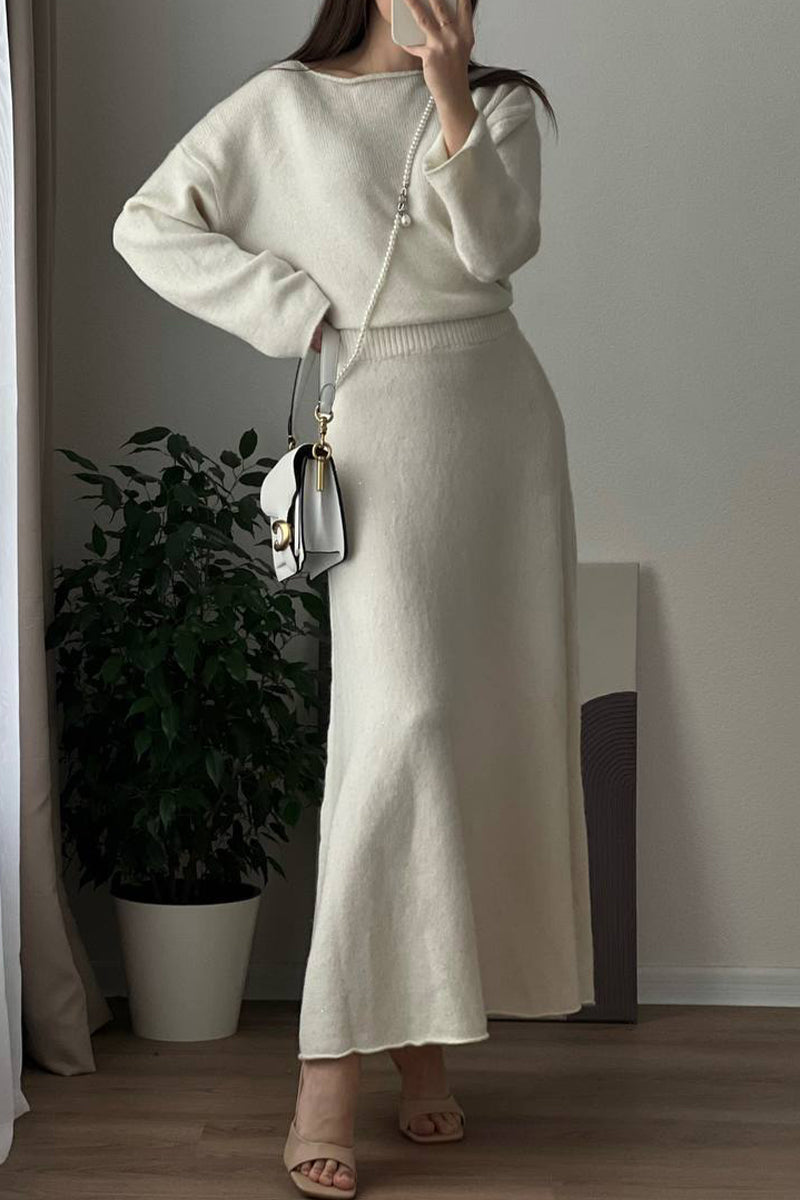 Elegante conjunto de dos piezas con lentejuelas y cuello redondo, manga larga (5 colores)