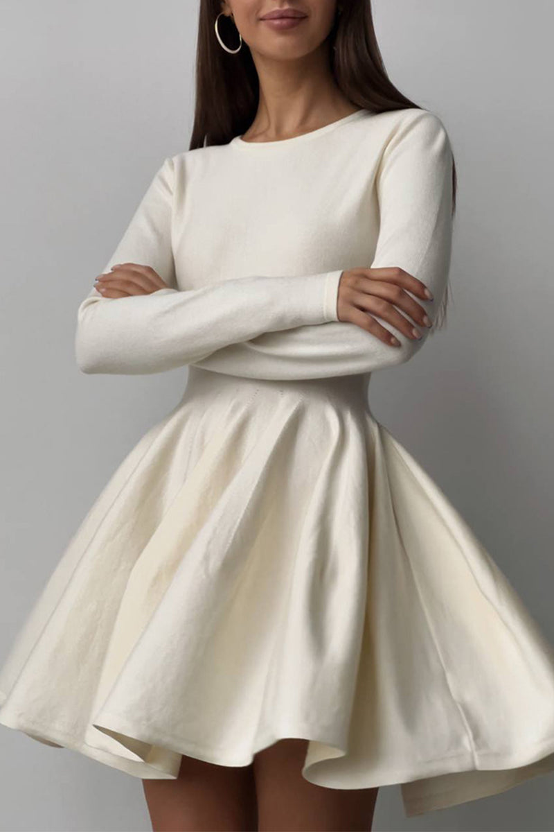 Elegante vestido de suéter con cuello redondo fruncido (4 colores)