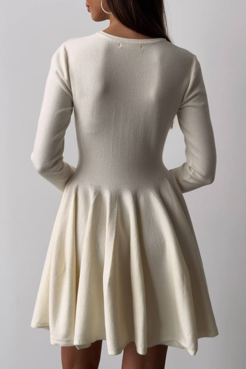 Elegante vestido de suéter con cuello redondo fruncido (4 colores)