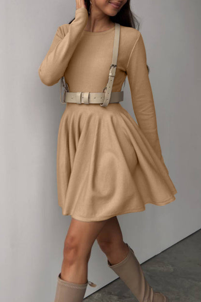 Elegante vestido de suéter con cuello redondo fruncido (4 colores)