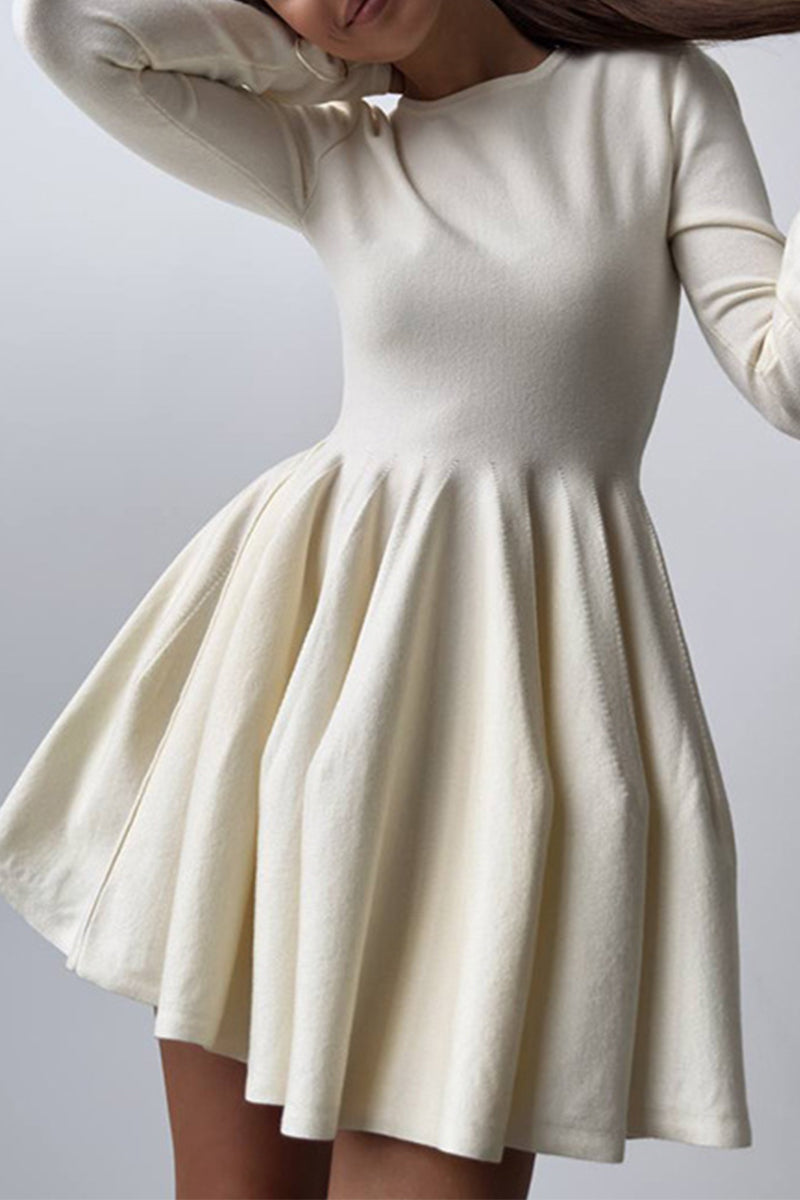 Elegante vestido de suéter con cuello redondo fruncido (4 colores)
