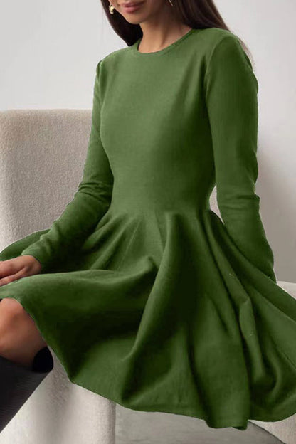 Elegante vestido de suéter con cuello redondo fruncido (4 colores)