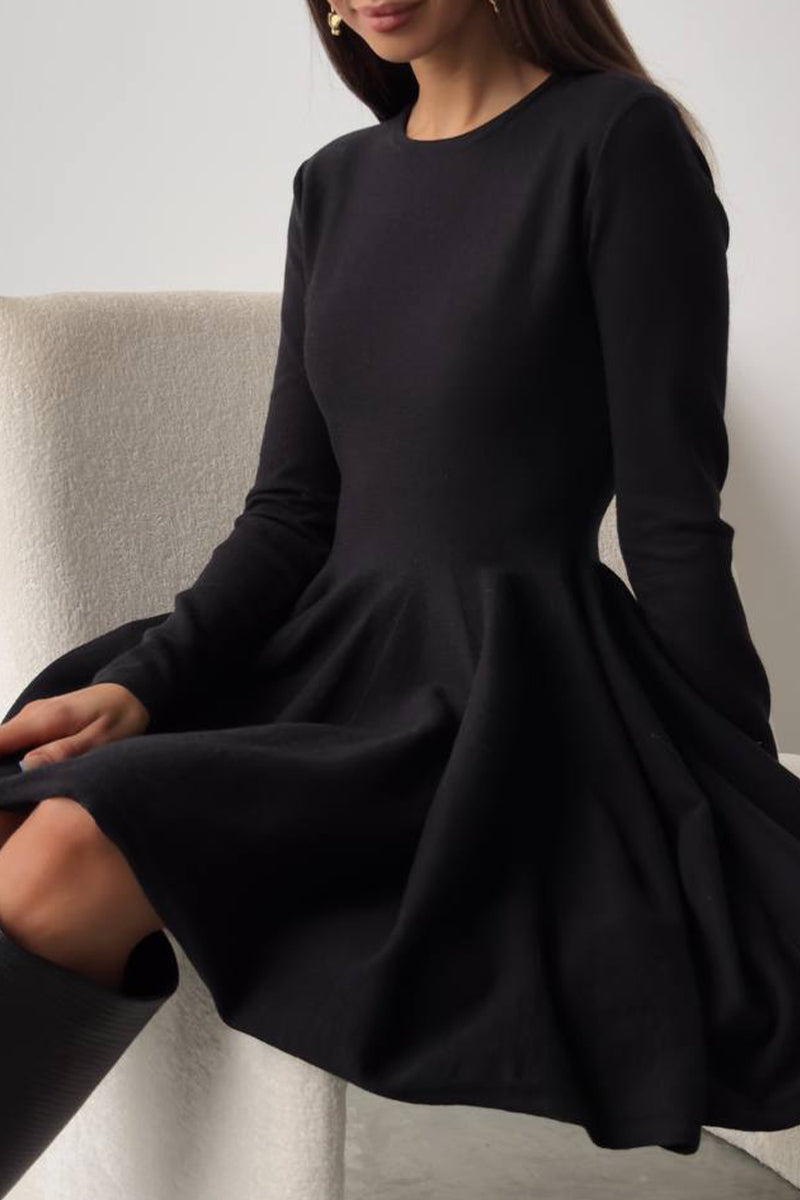 Elegante vestido de suéter con cuello redondo fruncido (4 colores)