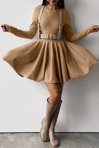 Elegante vestido de suéter con cuello redondo fruncido (4 colores)