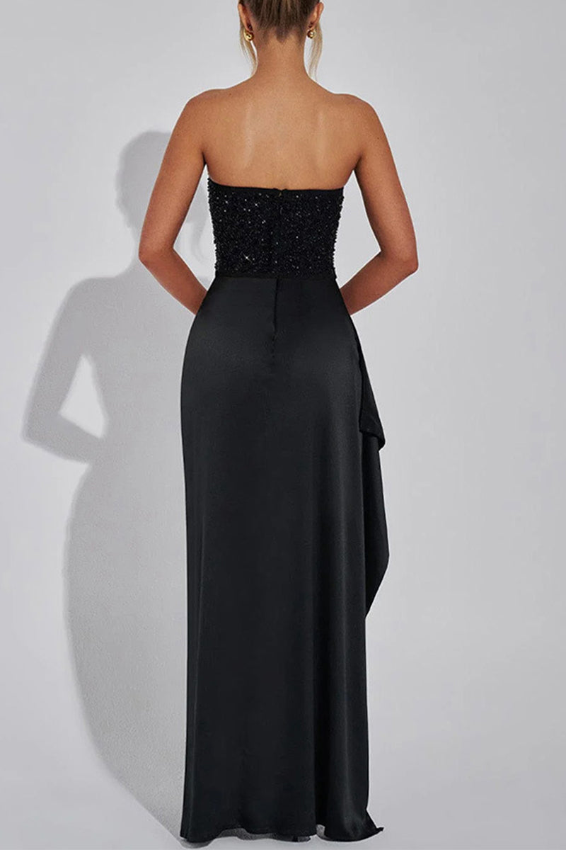 Vestidos de noche sexys con lentejuelas, aberturas y fruncidos en los hombros