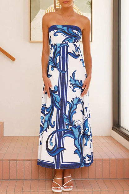 Vestidos casuales de vacaciones con estampado floral en contraste, sin tirantes