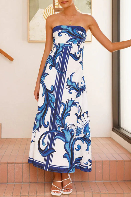 Vestidos casuales de vacaciones con estampado floral en contraste, sin tirantes