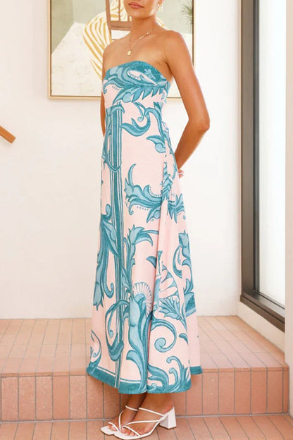 Vestidos casuales de vacaciones con estampado floral en contraste, sin tirantes