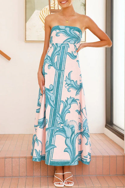 Vestidos casuales de vacaciones con estampado floral en contraste, sin tirantes