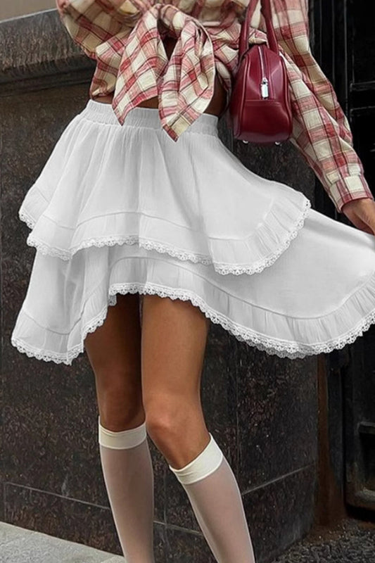 Pantalones casuales de cintura alta sueltos irregulares con encaje para uso diario