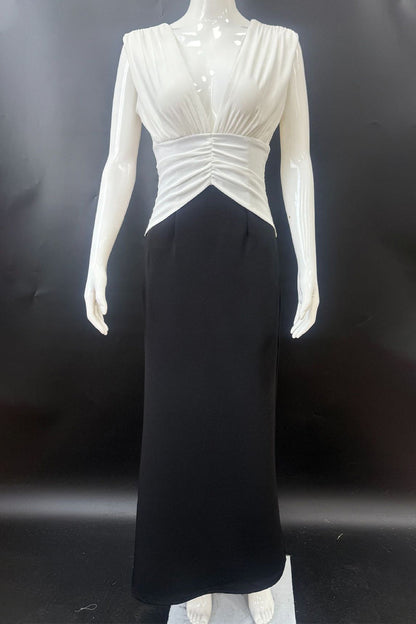 Vestidos largos sexys con escote en V, fruncidos y en contraste, sin espalda