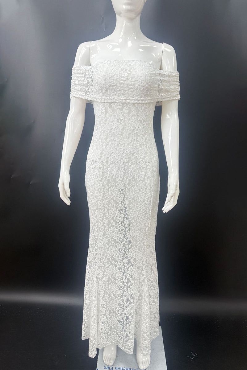 Vestidos largos sexis de encaje con espalda descubierta y cola de pez con hombros descubiertos