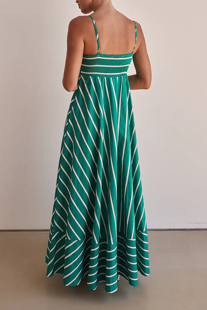 Vestidos casuales de vacaciones con rayas, espalda descubierta, escote cuadrado en contraste y tirantes