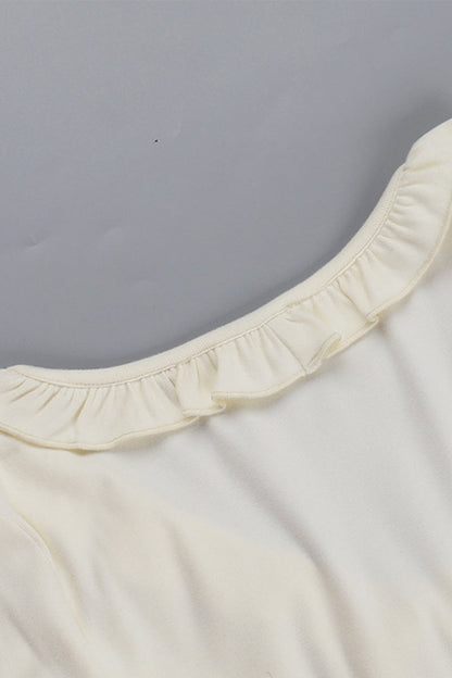 Blusa informal con cuello en V, aberturas y cordones con orillo fibroso