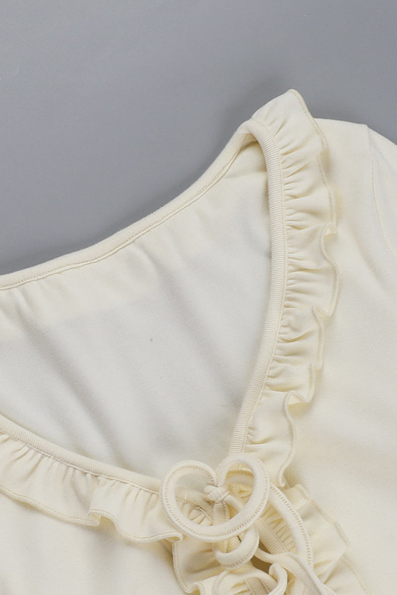 Blusa informal con cuello en V, aberturas y cordones con orillo fibroso
