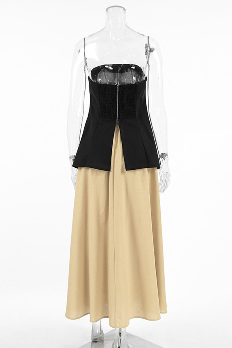 Conjunto informal de dos piezas con cremallera, sin tirantes y sin mangas