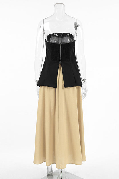 Conjunto informal de dos piezas con cremallera, sin tirantes y sin mangas