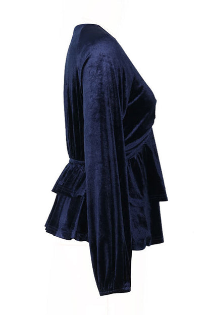 Elegantes blusas de terciopelo fruncido con cuello en V
