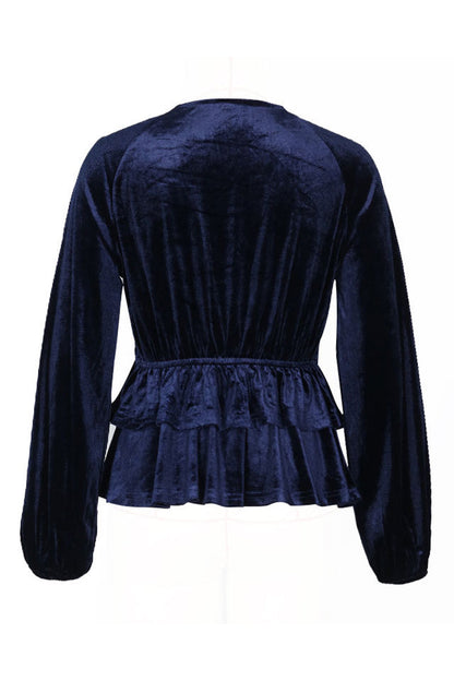 Elegantes blusas de terciopelo fruncido con cuello en V