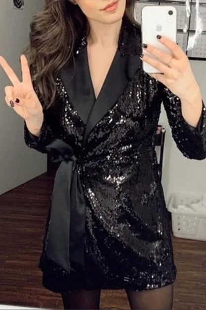 Vestido de traje sexy con lentejuelas, encaje y cuello vuelto (4 colores)