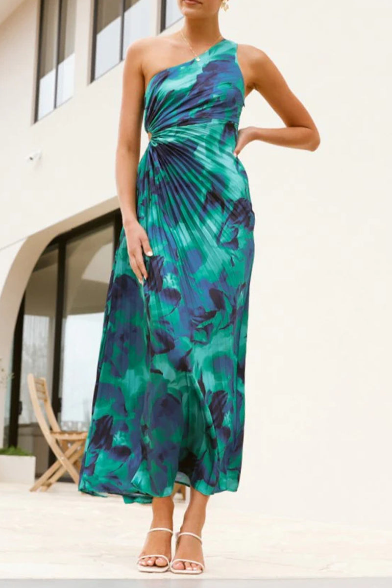 Vestidos plisados con hombros caídos y estampado ombré sexy