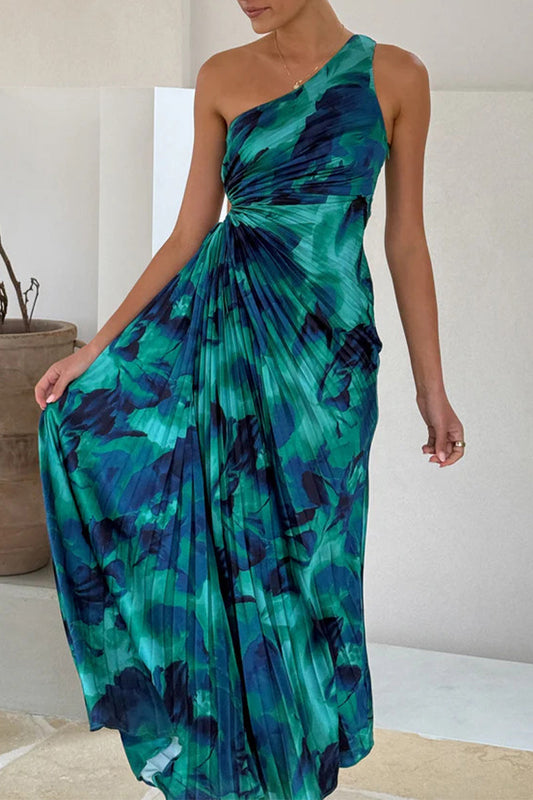 Vestidos plisados con hombros caídos y estampado ombré sexy