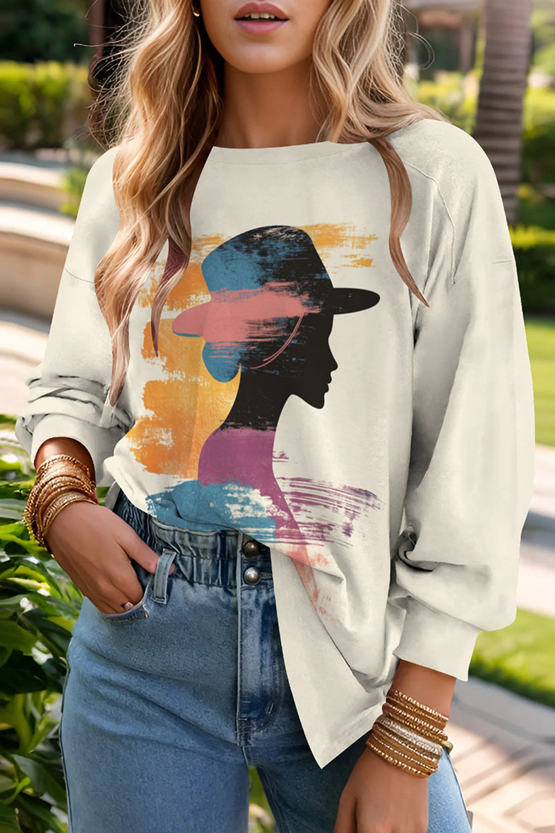 Sudadera informal con cuello redondo y estampado de patchwork