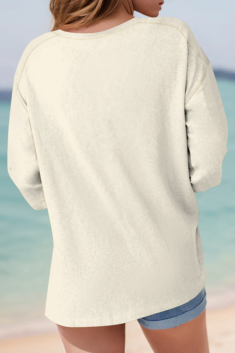 Sudadera informal con cuello redondo y estampado de patchwork