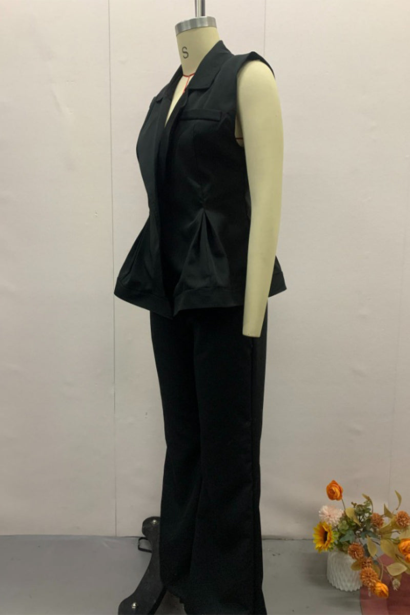 Conjunto informal de dos piezas con cuello en V, sin mangas y bolsillo