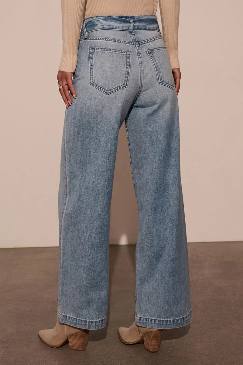 Vaqueros holgados de cintura alta con cordones desgastados y color degradado informal