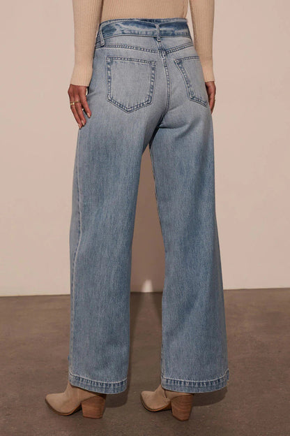 Vaqueros holgados de cintura alta con cordones desgastados y color degradado informal