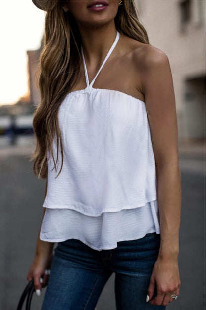 Tops halter sexys con cordones en colores sólidos