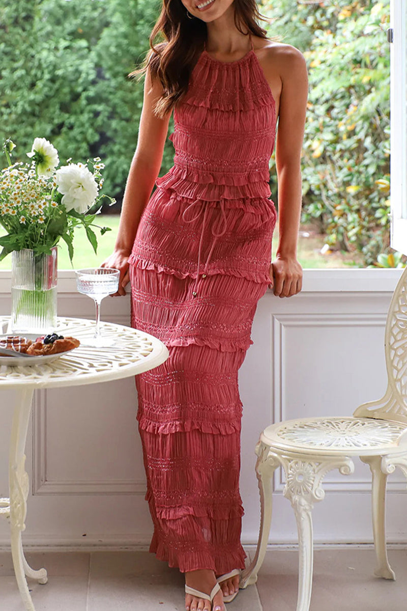 Traje de baño sexy de dos piezas con encaje y cuello halter sin mangas (4 colores)