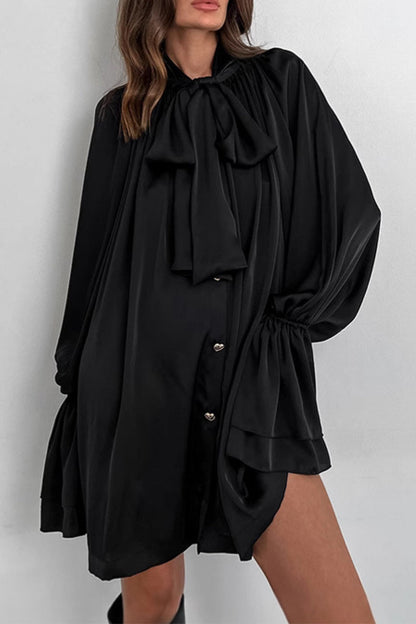 Elegante vestido de corte A con cordones, hebilla y cuello de cinta (3 colores)