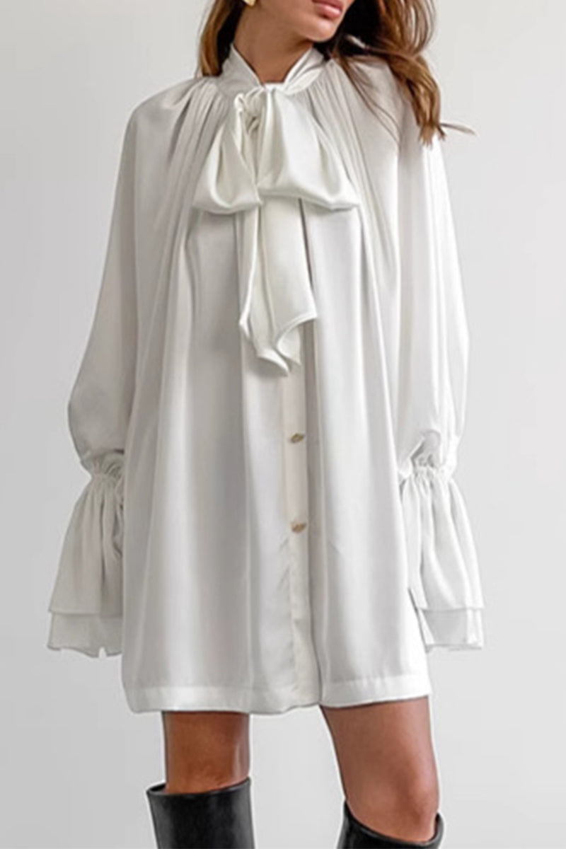 Elegante vestido de corte A con cordones, hebilla y cuello de cinta (3 colores)