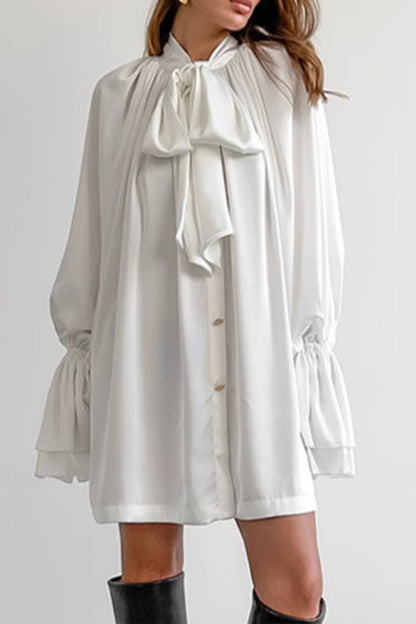 Elegante vestido de corte A con cordones, hebilla y cuello de cinta (3 colores)