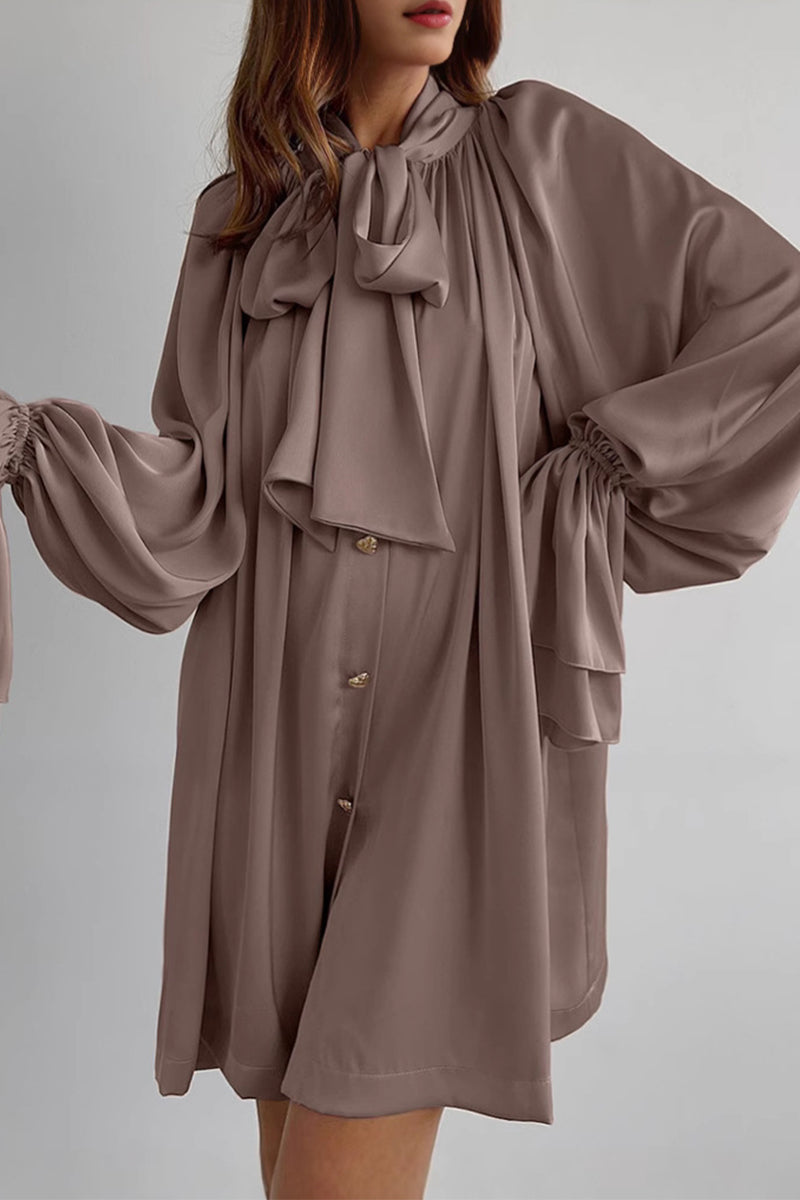 Elegante vestido de corte A con cordones, hebilla y cuello de cinta (3 colores)