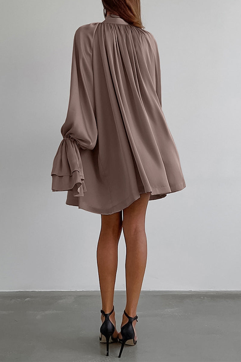 Elegante vestido de corte A con cordones, hebilla y cuello de cinta (3 colores)