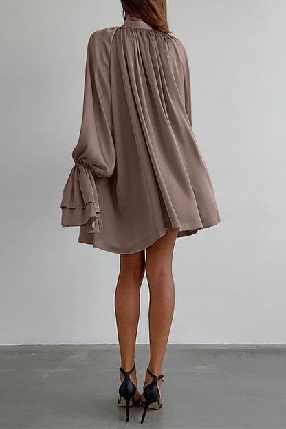 Elegante vestido de corte A con cordones, hebilla y cuello de cinta (3 colores)