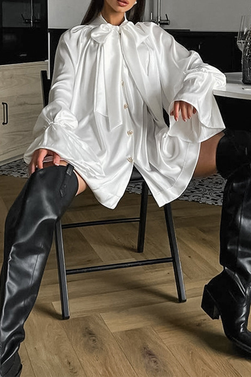 Elegante vestido de corte A con cordones, hebilla y cuello de cinta (3 colores)
