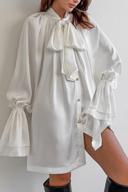 Elegante vestido de corte A con cordones, hebilla y cuello de cinta (3 colores)