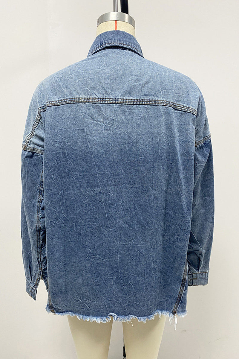 Blusas casuales de uso diario con cuello vuelto, bolsillos en contraste y colores degradados