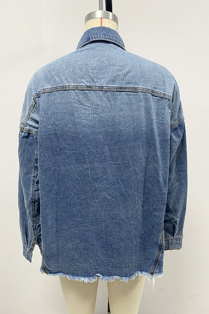 Blusas casuales de uso diario con cuello vuelto, bolsillos en contraste y colores degradados
