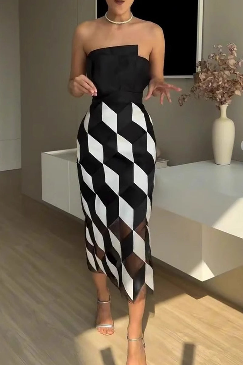 Vestidos sexis sin tirantes con estampado de cuadros y patchwork irregulares en contraste