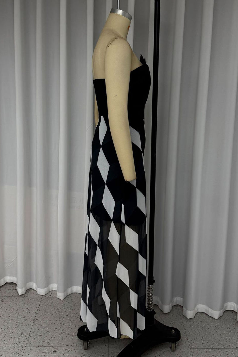 Vestidos sexis sin tirantes con estampado de cuadros y patchwork irregulares en contraste
