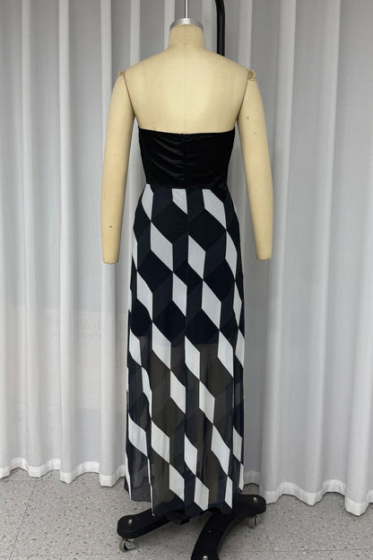 Vestidos sexis sin tirantes con estampado de cuadros y patchwork irregulares en contraste