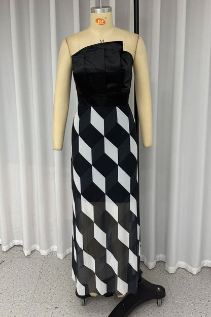 Vestidos sexis sin tirantes con estampado de cuadros y patchwork irregulares en contraste