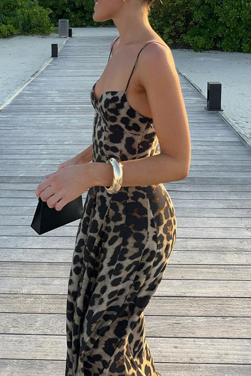 Vestidos largos sexis con escote en V y estampado de leopardo