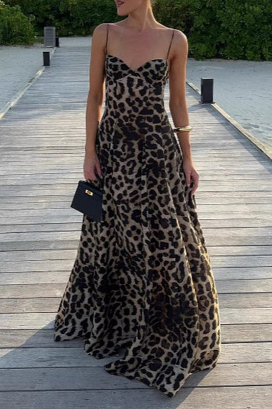 Vestidos largos sexis con escote en V y estampado de leopardo
